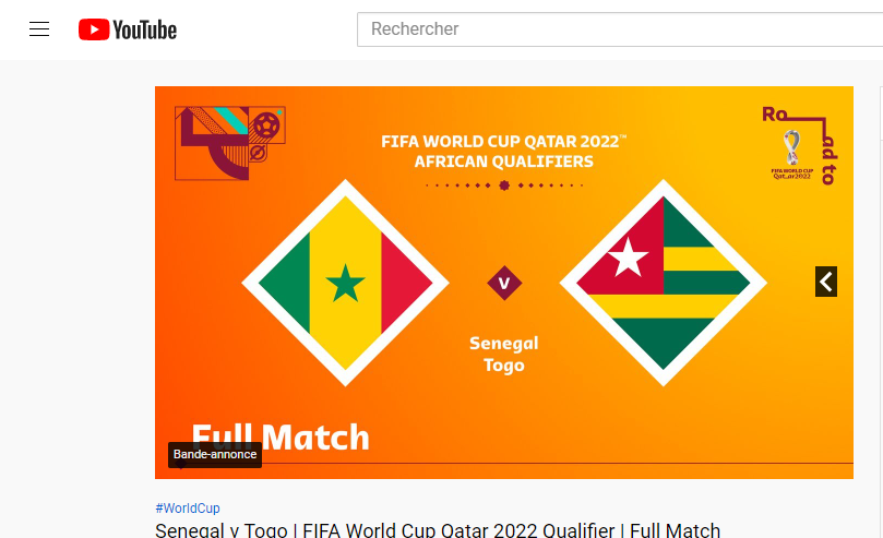 Eliminatoire Qatar 2022 : le match Togo-Sénégal sera diffusé en direct sur Youtube